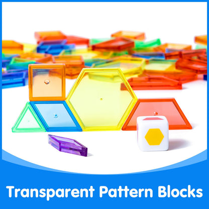 Odoorgames 140 Pcs Translucent Pattern Blocks - Educational Light Table Manipulatives and Accessories - Fun and Engaging Geometric Shapes
