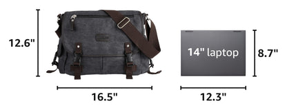 Messenger Bag for Men,Unisex Canvas Shoulder Bag,Classic Vintage Military Messenger Bags for women, satchel Bag,Crossbody Bookbag,Black