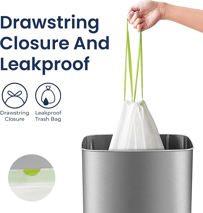 NINESTARS 13 Gallon Extra Thick Drawstring Trash Bags, Heavy Duty Leak-Proof