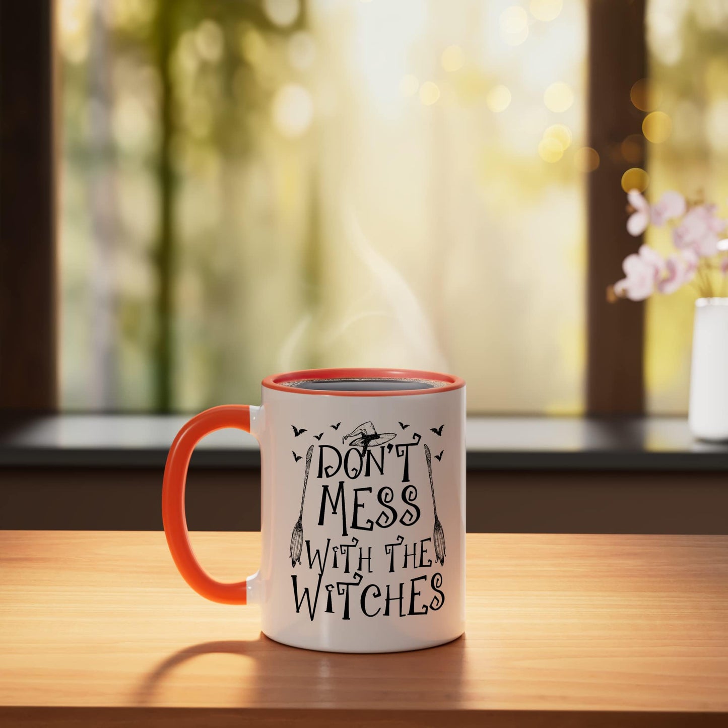 Don't Mess With The Witches Halloween Witch Trick Or Treat Ceramic Mug, Orange/White