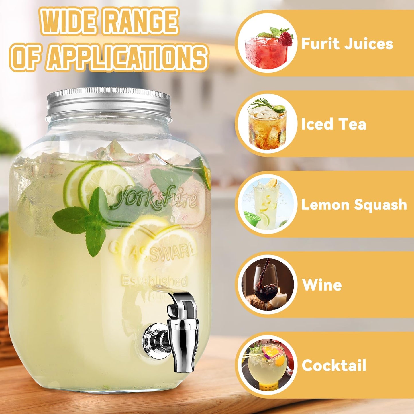 1 Gallon Glass Drink Dispensers For Parties，Lemonade Beverage Dispenser With Stand And Spigot For BBQ, Picnic, Party,Laundry Detergent Dispenser