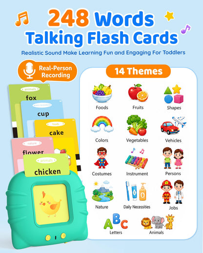 Aullsaty Talking Flash Cards for Toddlers 1-3, Upgraded 248 Sight Words Montessori Speech Therapy Toy, Autism Sensory Educational Learning Toys, Birthday Gifts for Boys Girls (Green)
