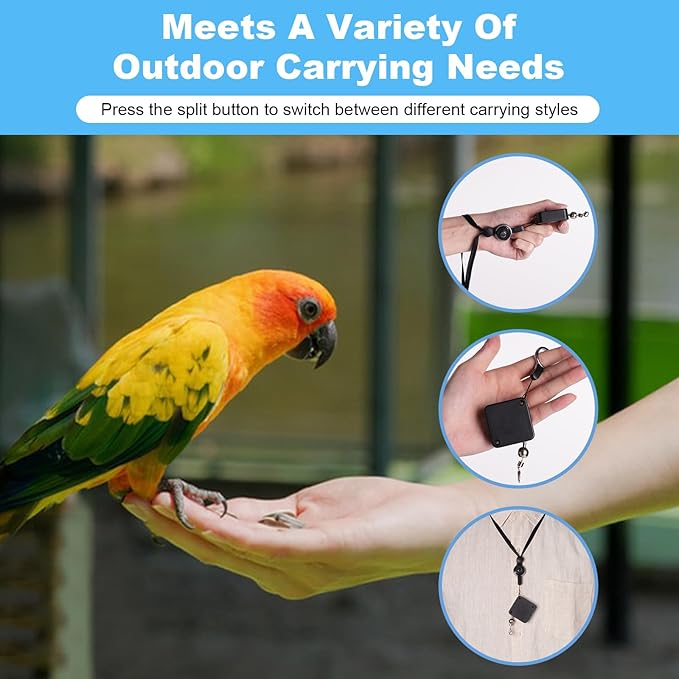 Bird Leash, with 5 Different Size Foot Ring and Feeder Box, Retractable Anti-Bite Parrot Harness, Bird Flight Training Rope for Budgies,Cockatiels,Psittacula Longicauda,Mini Macaws (6.5Ft)