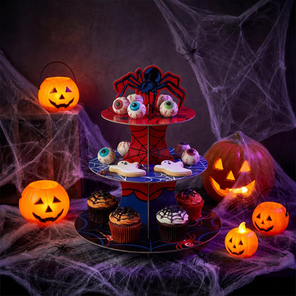 Widecook 3 Tier Spider Cupcake Stand Spider Birthday Party Decorations Cupcake Tower Hero Theme Cake Holder Hero Dessert Holder Table Display for Birthday Baby Shower Party Supplies