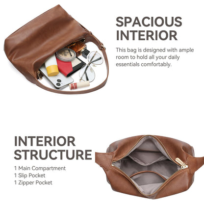 FALAN MULE Hobo Bags for Women Soft Foldable PU Leather Tote Crossbody Purses Stylish Slouchy Shoulder Handbag