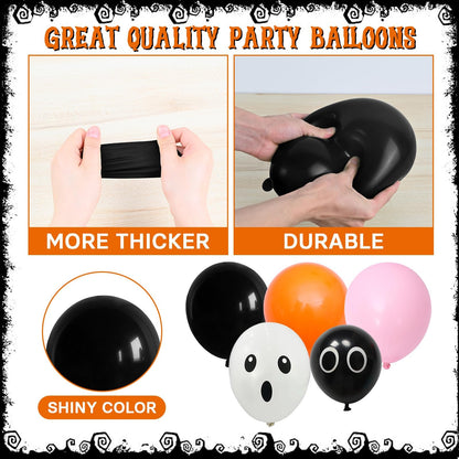 Halloween Balloons Arch Pink Black Orange Balloons Garland with Spider Foil Black Orange Pink Latex Balloon Bat Ghost Eyes Balloon for Party Haunted House Birthday Decorations
