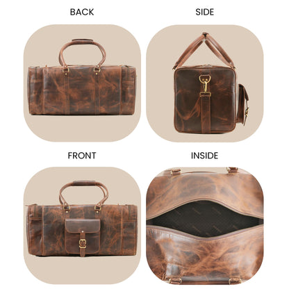 Handmade World Leather Duffle Bag for Men – Full Grain Buffalo Leather Weekender Travel Bag, Large Carry On Overnight Gym Bag, Handmade Rustic Brown Leather Luggage 24 Inch (Crunch Leather)
