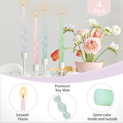 Gedengni Spiral Taper Candle Long Candlesticks - 10inches Halloween Tapered Candles Green Candle Sticks Colorful Twisted Candles for Wedding Home Party Women Gift,Pack of 4 (23D4P-LIGMIX)