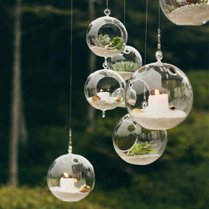 WGV Hanging Terrarium Globe, Width 4", Height 4.75", DIY Air Succulent Planter, Clear Glass Vase Orb with Flat Bottom, Candle Holder for Windowsill Outdoor Garden Decor, 3 Pieces Bulk