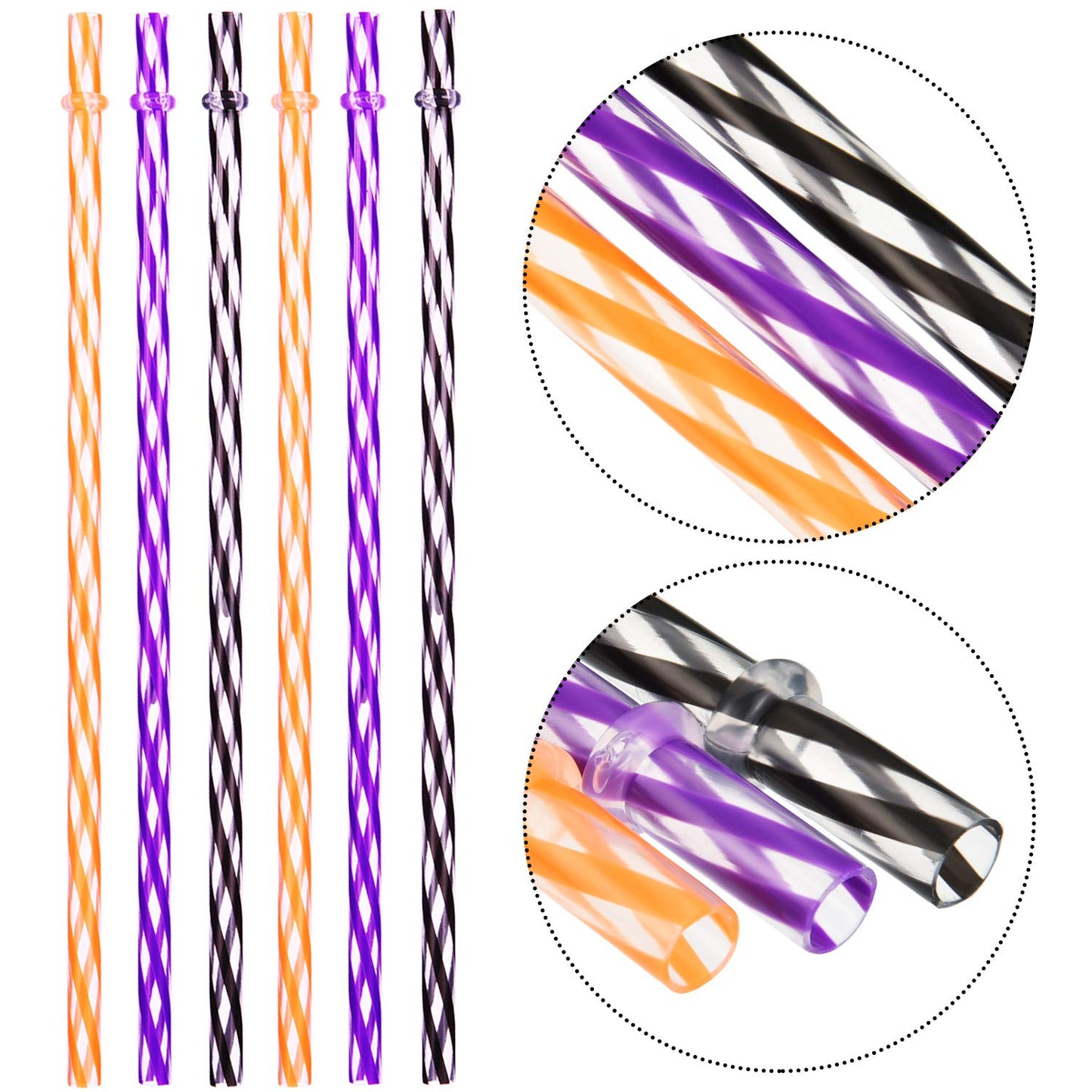 JOVITEC 60 Pieces Halloween Straws 9" Plastic Reusable Straw Drinking Straws for Tumblers with Straw Cleaning Brush for Halloween Cocktail Christmas Party Family Supply