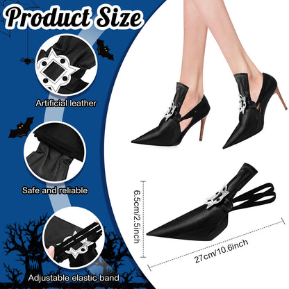 Vicenpal 3 Pcs Halloween Witch Costume Accessories Witch Broom Shoe Covers Socks Broomstick for Women Cosplay Party(Black White)