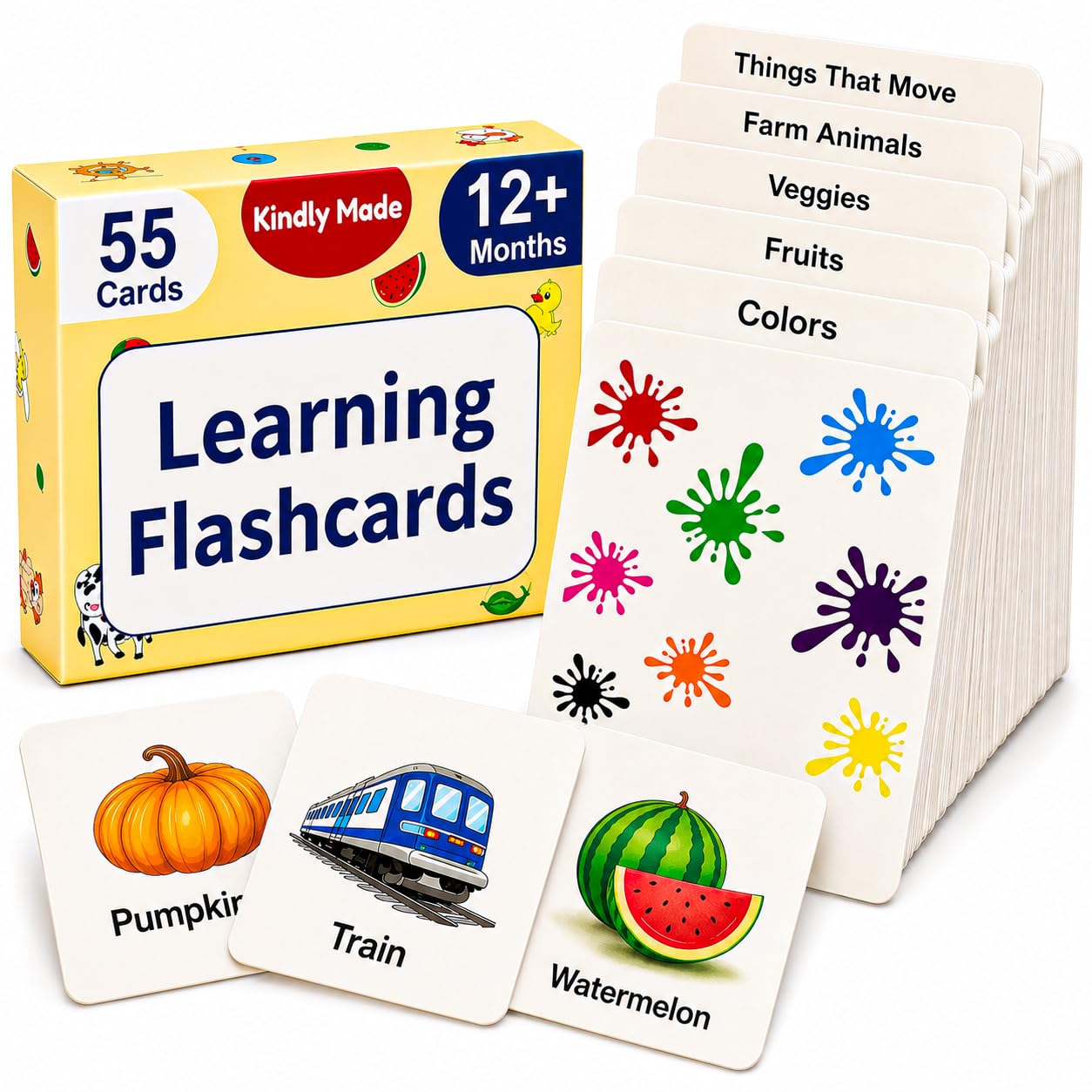 Flash Cards for Toddlers 1–3 – 55 Thick & Durable Learning Flashcards, First Words, Real-Life Images, Montessori Toy 12+ Months