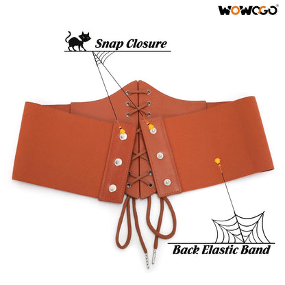 WOWOGO Corset Belt for Women Lace Up Elastic Leather Waist Corset Tied Waspie Belt for Renaissance Pirate Halloween Costume