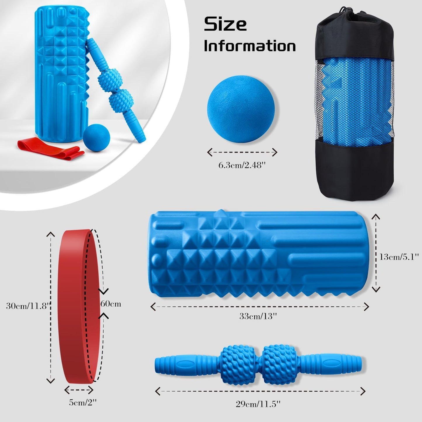 Foam Roller High Density Foam Roller Set for Deep Tissue Muscle Massage, 18" Trigger Point Fitness Exercise Massage Roller, Self-Myofascial Release for Whole Body (Black-18(2 in 1))