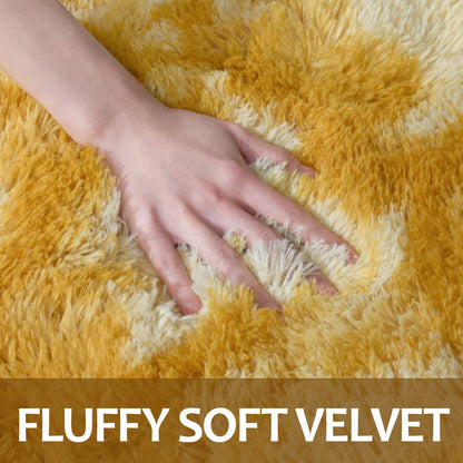 Hutha 4x6 Large Area Rugs for Living Room, Super Soft Fluffy Modern Bedroom Rug, Tie-Dyed Orange Yellow Indoor Shag Fuzzy Carpets for Girls Kids Nursery Room Home Decor