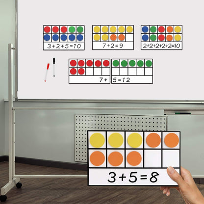 Torlam Magnetic Ten-Frame Set - Math Manipulative for Elementary - 5 Ten Frames & 55 Magnetic Counters for Kids, Kindergarten Math Games (Upgraded Version for Hand-held & 2 Black Pens)