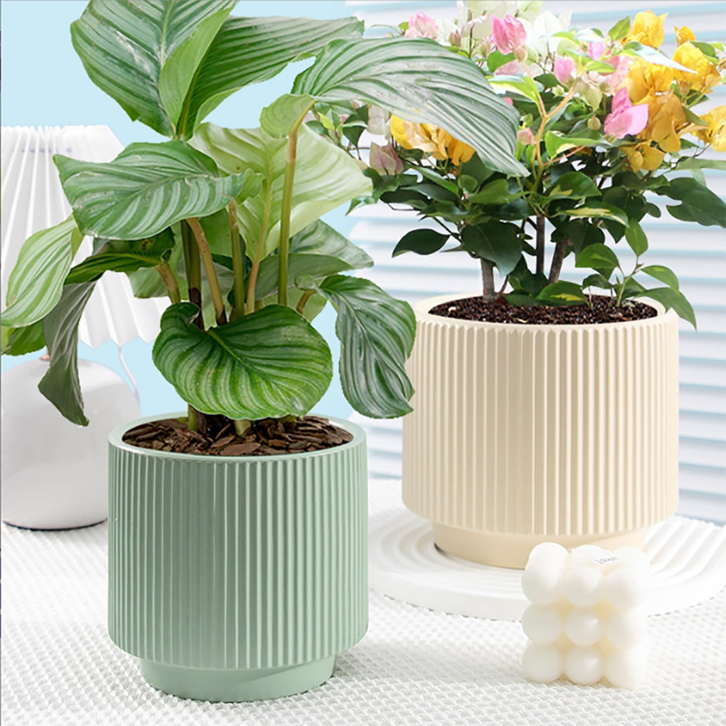 Puoyikt Ceramic 4.9+6.3 inch Planters, Modern Home and Office Flowerpot, Indoor and Outdoor Flowerpot with Drainage Hole (Green)