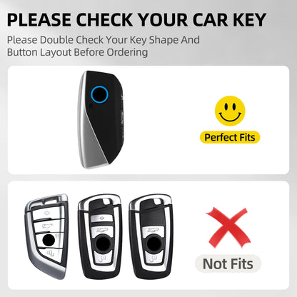 GripKeyShell™ for BMW Key Fob Cover, Leather + Soft TPU Car Key Case with Keychain Compatible with 2023–2026 5 7 Series 740i 760i, X1 X2 X3 X5 X6 X7, i5 i7 iX iX3 XM Smart Key
