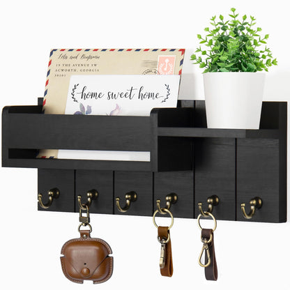 RelaxScene Key Holder Wall Mount - Decorative Key Rack and Mail Organizer with 6 Key Hooks - Wooden Key Hanger with Shelf for Living Room Decor - Rustic Farmhouse Home Entryway Aesthetic Essentials