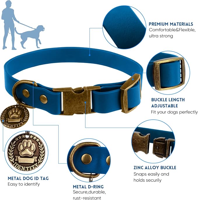 Wisedog Waterproof Dog Collar and Leash Set, S, Blue | Adjustable Puppy Collar, Cute Tag, 4FT Dog Leash, Includes Poop Bag, For Small Medium Large Dogs