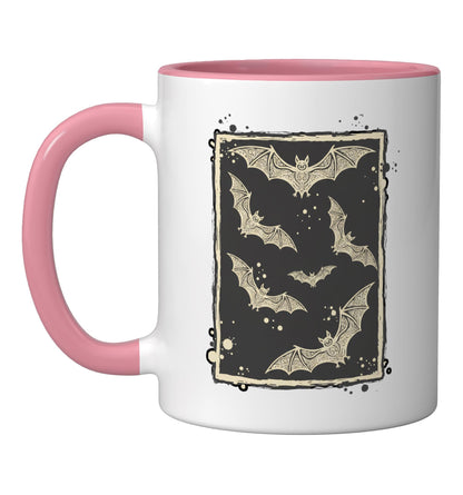 Halloween Ornate Bats Vintage Gothic Bat Illustration Ceramic Mug, Pink/White
