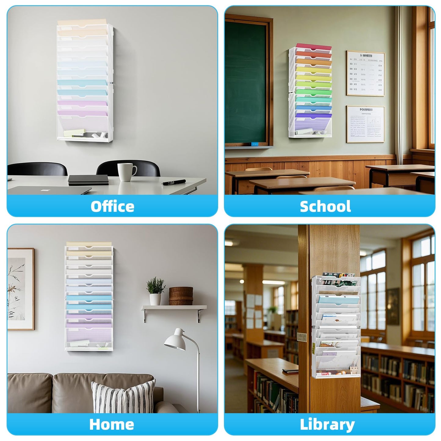 Marbrasse Wall File Holder 11-Tier Hanging Wall File Organizer, for Papers, Files Clipboard & Magazine Organizer, Wall Mount File Holder Great for Office Home (White)