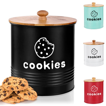 LUKMILEE Cookie Jars with Lids Airtight, Large Cookie Tins, 1.5 Gallons Cookie Jar for Kitchen Counter Decorative, Farmhouse, Christmas, Mother's Day Gift Cookie Storage Containers (Black)