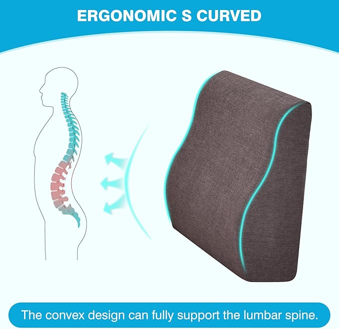 TANYOO Back Support Pillow for Recliner Dual Layer Lumbar Support Pillow with Gel Memory Foam Ergonomic Orthopedic Couch Lumbar Cushions for Elderly Lower Back Pain Relief Washable Cover Brown
