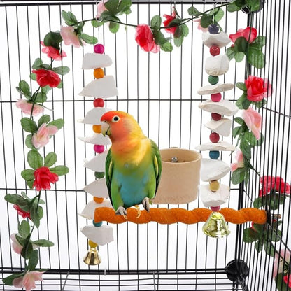 2 Pack Bird Toys with Cuttlebone,Chewing Bird Toy for Parakeet, Bird Beak Grinding Stone,Natural Birds Calcium,Cage Accessories for Parakeets,Cockatiels, Lovebirds, Small to Medium Birds