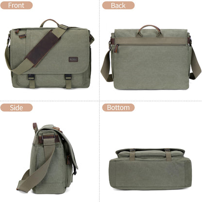 Nerlion Messenger Bag for Men 17-17.3 Inch Laptop Bag Canvas Water-resistant Computer Bag Shoulder Bag Work Briefcase Bookbag for College (Green)