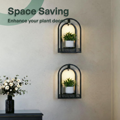 Rioneta LED Grow Light Wall Hanging Planters with USB Power, Remote Control, Modern Decor for Indoor/Outdoor Plants, Living Room, Garden, Patio 2 Pack Black