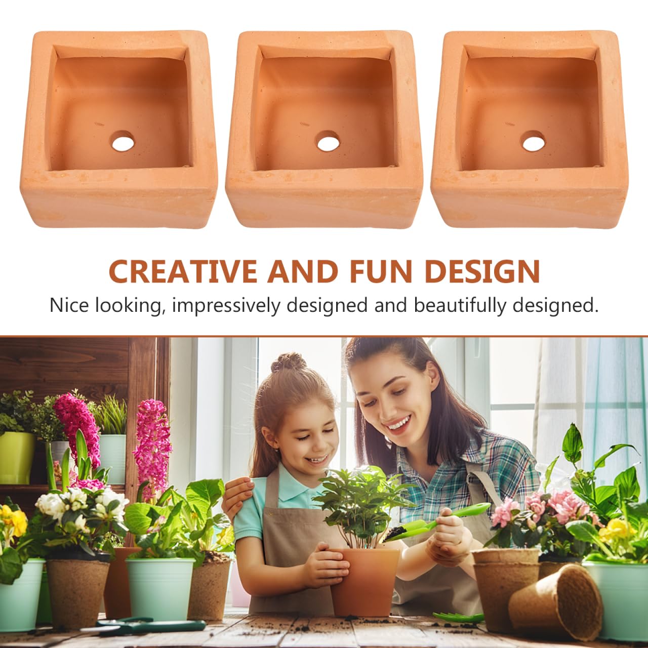 BESTOYARD 3 Pcs Small Square Terracotta Planters with Drainage Holes 3.54X1.96 Inch Clay Flower Pots for Indoor Outdoor Gardening and Succulent Plants