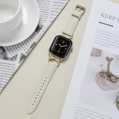 mxiixnai Leather Band Compatible with Apple Watch Bands for Women, Dressy Designer Strap with C-Shape Metal Buckle for iWatch Series 11/10/9/8/7/6/5/4/3/2/1/se(38mm 40mm 41mm 42mm,Starlight/Gold)