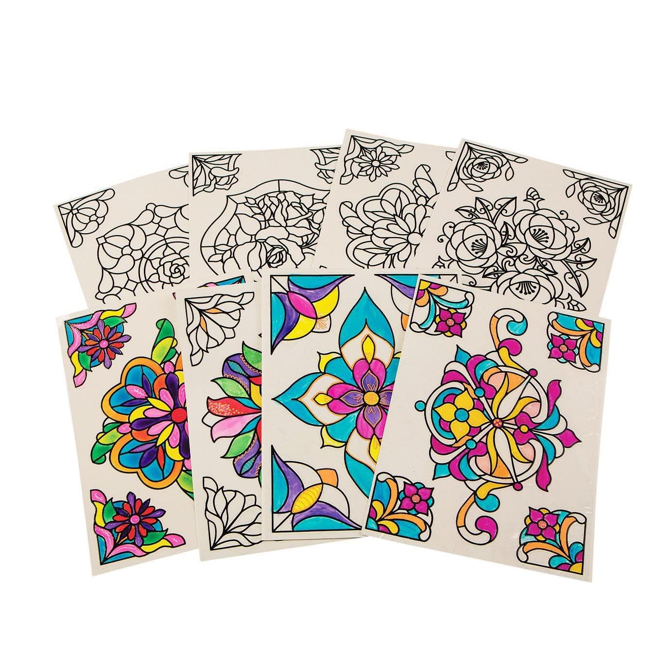 S&S Worldwide-CF-13531 Color-Your-Own Stained Glass Window Clings (Pack of 24), 7inx8in