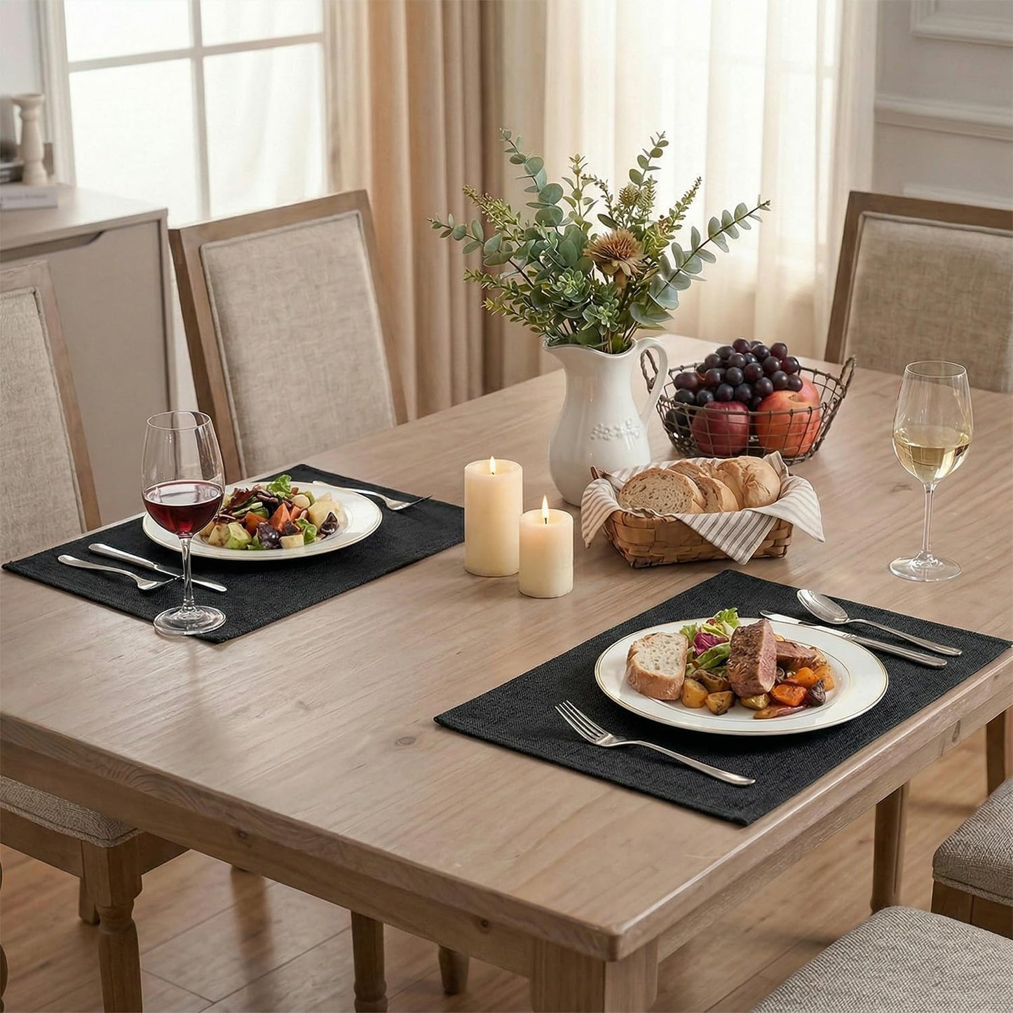 Artoid Mode Black Placemats Set of 6, 12x18 Inch Halloween Washable Holiday Table Mats for Party Kitchen Dining Decoration