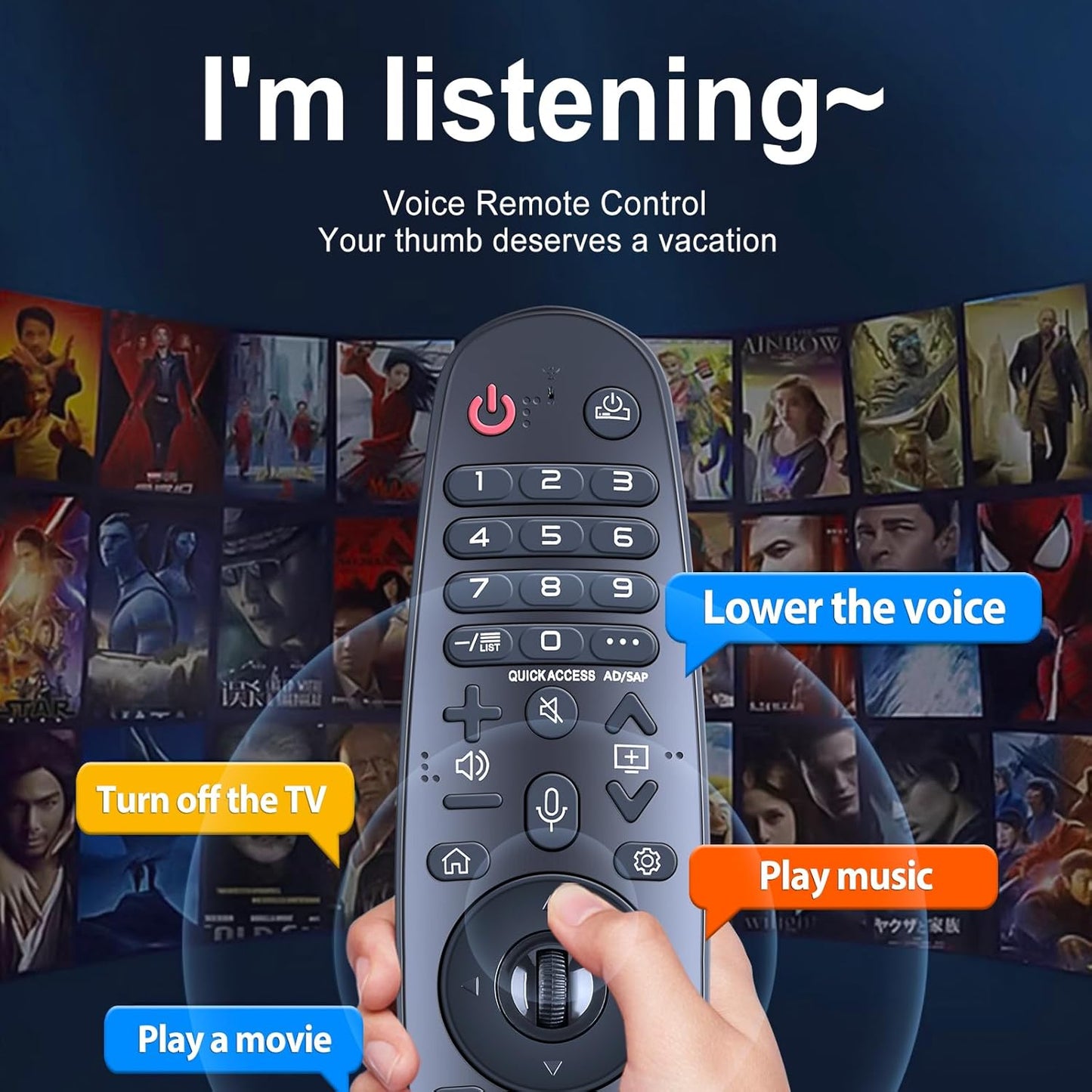 Magic Replacement for LG TV Remote with Voice and Pointer Function，AKB75855501 and MR20GA for LG Smart TV Remote（OLED/NANOCELL/ 4K UHD Models with Netflix and Prime Video Hot Keys,Google/Alexa