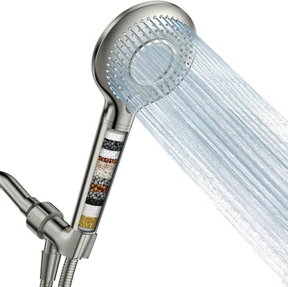 FEELSO Filtered Shower Head with Handheld, High Pressure 3 Spray Mode Showerhead with 60" Hose, Bracket and 15 Stage Water Softener Filters for Hard Water Remove Chlorine and Harmful Substance