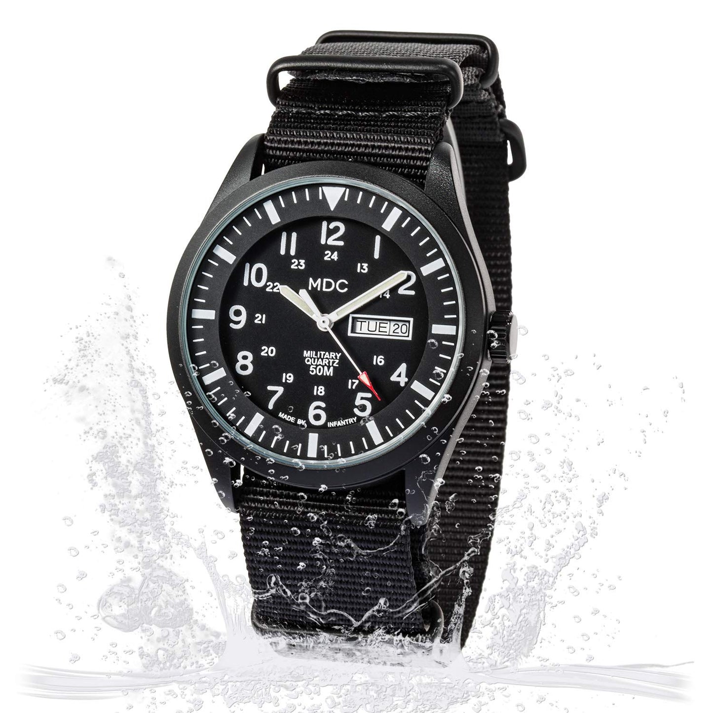 Infantry Men's Wrist Watch Field Military Watches for Men Analog Black Tactical Outdoor Sport Work Wristwatch Waterproof Date Day 12/24 Hour with Army Nylon Band