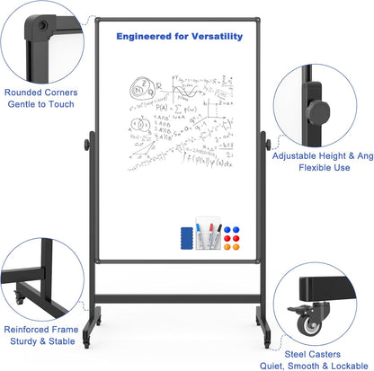 Rolling Whiteboard on Wheels, Double-Sided Magnetic Dry Erase Board with Stand, Mobile White Board for Office, Classroom, Home (32" x 48")