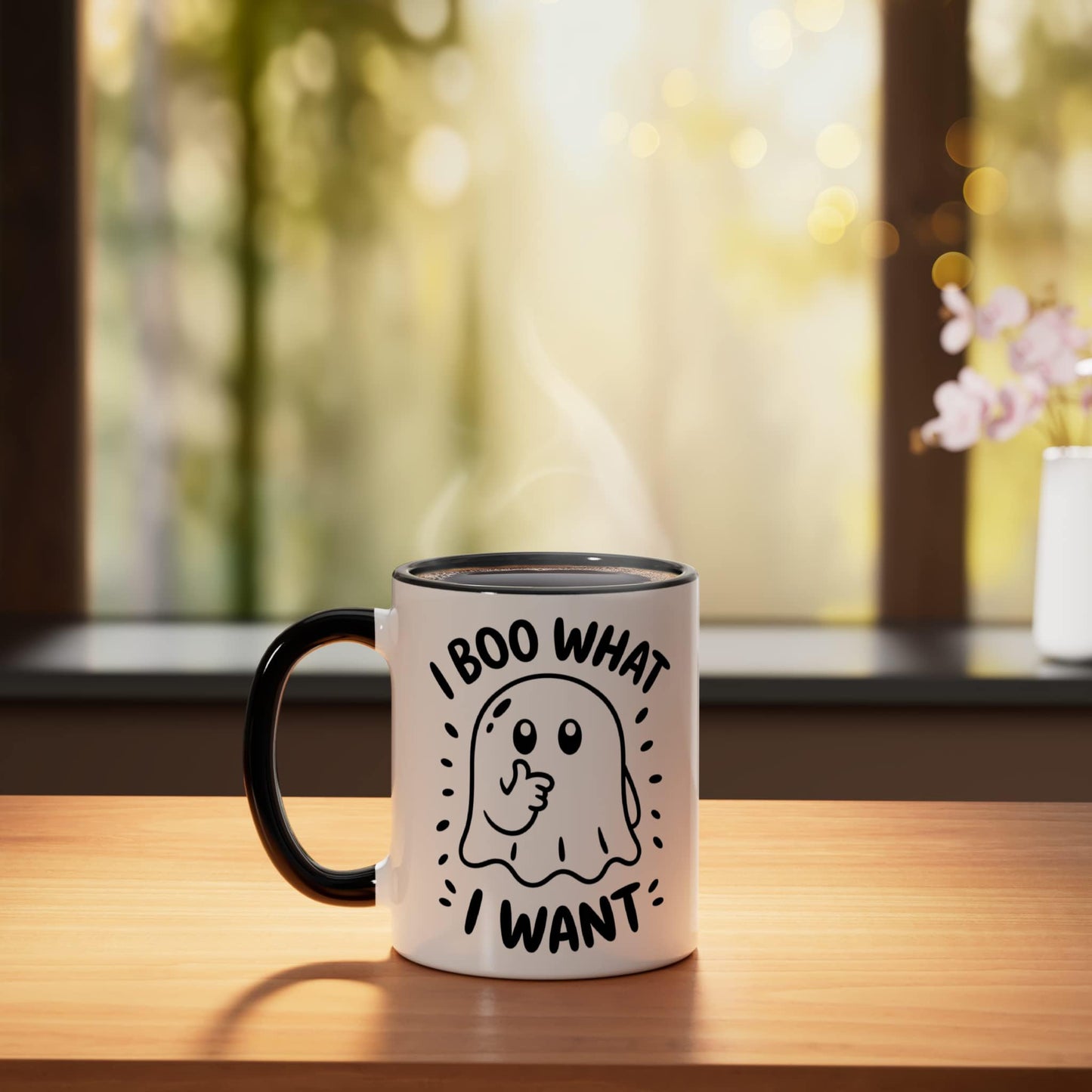 I Boo What I Want Funny Halloween Ghost Coffee Lover Ceramic Mug, Black/White