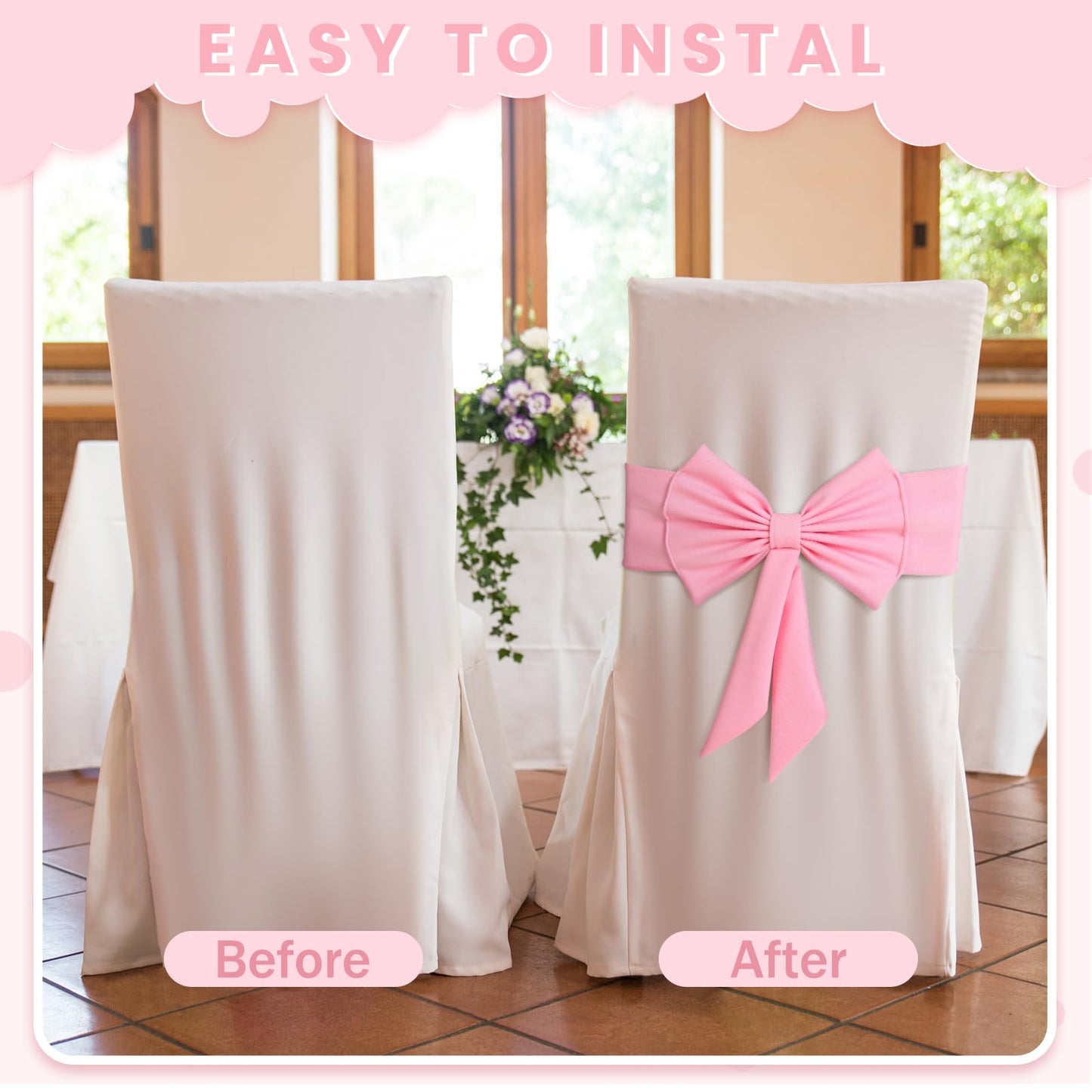 LOYIM 10 Pcs Spandex Chair Sashes for Wedding Elastic Chair Bows Sashes Universal Decorative for Party Baby Shower Ceremony Reception Banquet Decorations(Pink)