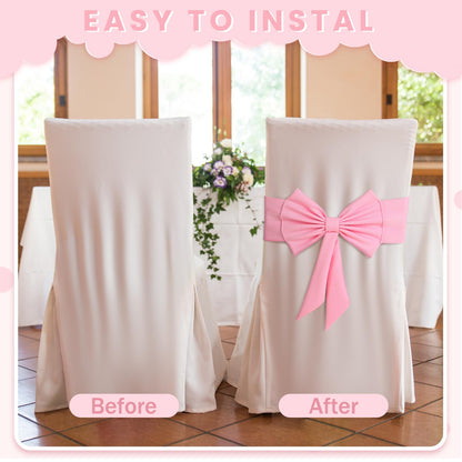 LOYIM 10 Pcs Spandex Chair Sashes for Wedding Elastic Chair Bows Sashes Universal Decorative for Party Baby Shower Ceremony Reception Banquet Decorations(Pink)