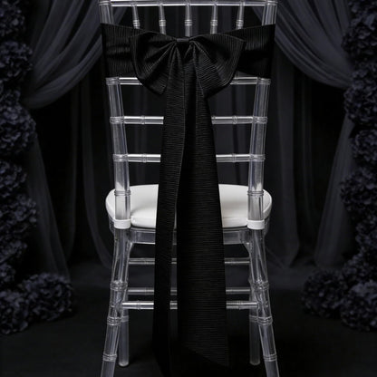 Meseey Black Silk Satin Pew Bows Set of 6 Handcrafted Frayed Edge Long Tail Decor Bows No Chair Sash 11x25 Inch