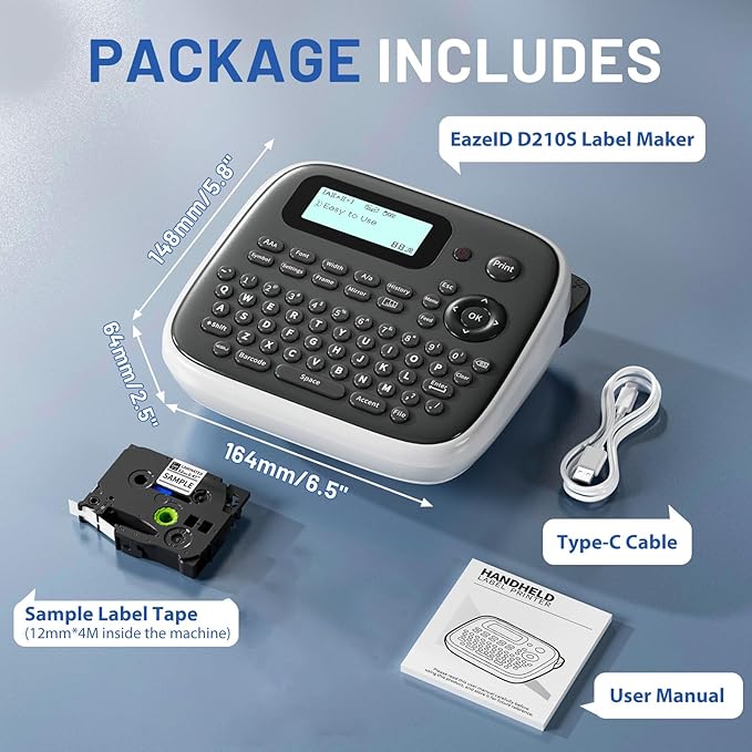 Label Maker Machine with-Tape, Label Maker Waterproof-Labels, Portable Labeler Machine with Keyboard, D210S Label Maker Multiple Symbols for Home Small Business Kids Teachers School Supplies