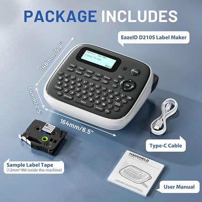 Label Maker Machine with-Tape, Label Maker Waterproof-Labels, Portable Labeler Machine with Keyboard, D210S Label Maker Multiple Symbols for Home Small Business Kids Teachers School Supplies
