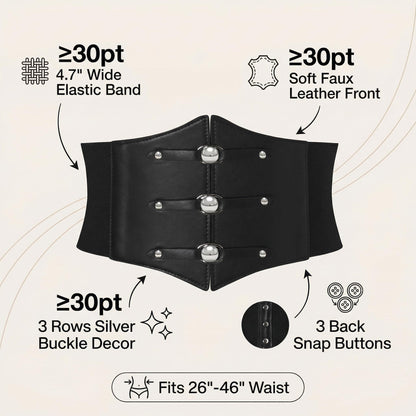 RLIBYROSE Women Corset Belt Wide Stretchy Waspie Elastic Waist Belt with Silver Rivet for Daily Cosplay Costume Black L
