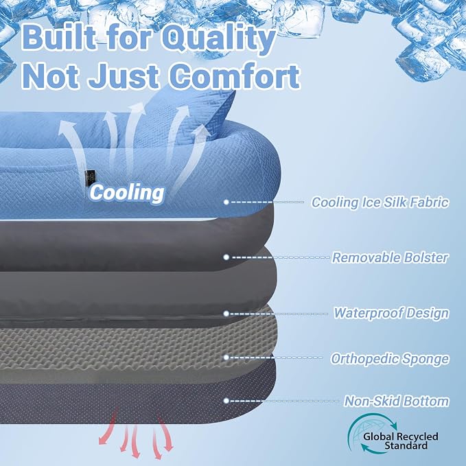 WROS Cooling Human Dog Bed for Summer, Breathable Washable Floor Lounger for People & Pets, 65"x36"x11", Ocean Blue, Pet Bed for Hot Weather Relaxing