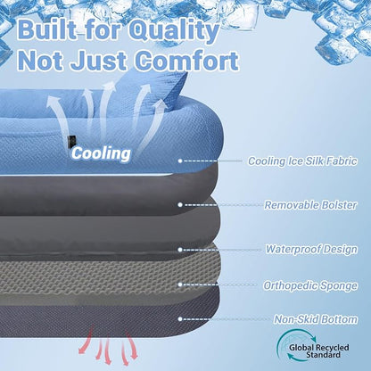 WROS Cooling Human Dog Bed for Summer, Breathable Washable Floor Lounger for People & Pets, 57'' x 35'' x 10'', Ocean Blue, Pet Bed for Hot Weather Relaxing
