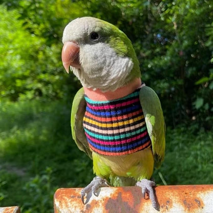Bird Clothes - Handmade Cotton Stripe Shirt Round Collar Sweater Flight Suit for Parrots African Greys Parakeet Cockatiel Sun Conure Christmas Halloween (Without Diaper,XL)