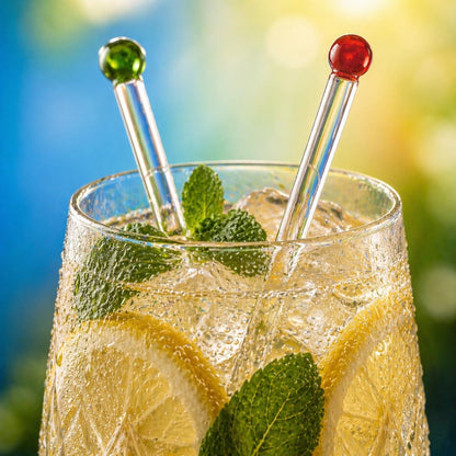 GET FRESH Glass Cocktail Stirrers Set – 8pcs Reusable Long Coloured Borosilicate Glass Swizzle Sticks for Cocktails and Drinks